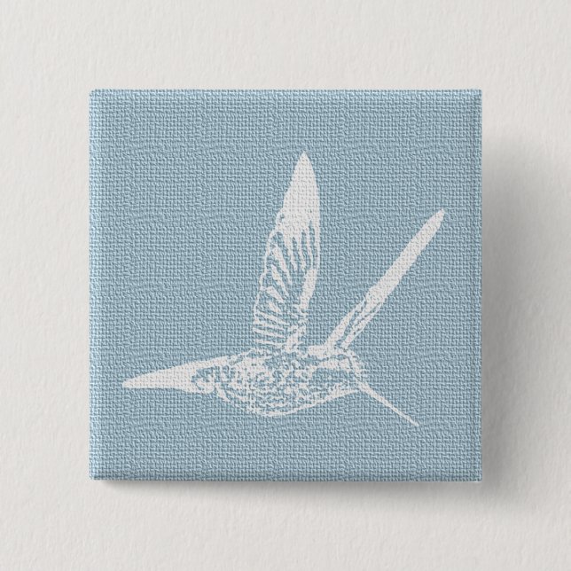 Baby Blue and White Elegant Hummingbird Button (Front)