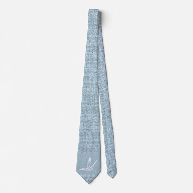 Baby Blue and White Elegant Hummingbird Neck Tie (Front)