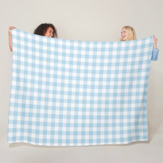Baby Blue and White Gingham Checked Pattern Fleece Blanket