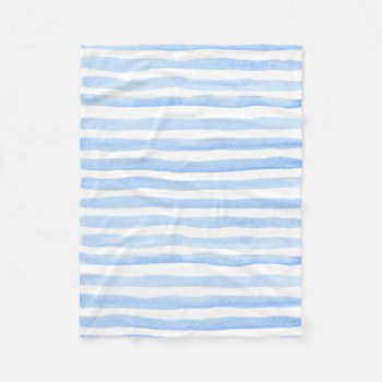 Baby Blue And White Horizontal Striped Watercolor Fleece Blanket by LittleThingsDesigns at Zazzle