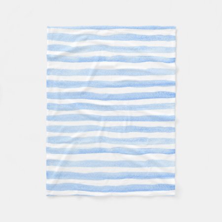 Baby Blue And White Horizontal Striped Watercolor Fleece Blanket
