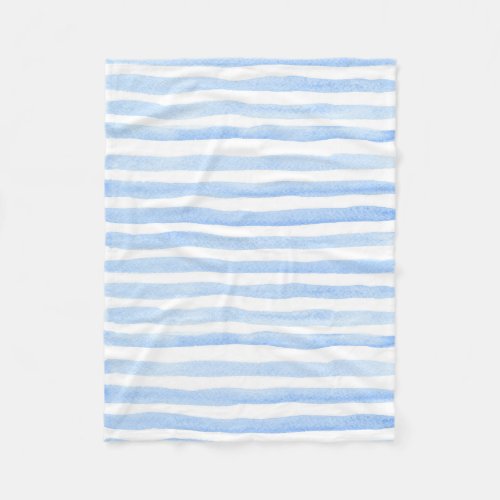 Baby Blue and White Horizontal Striped Watercolor Fleece Blanket