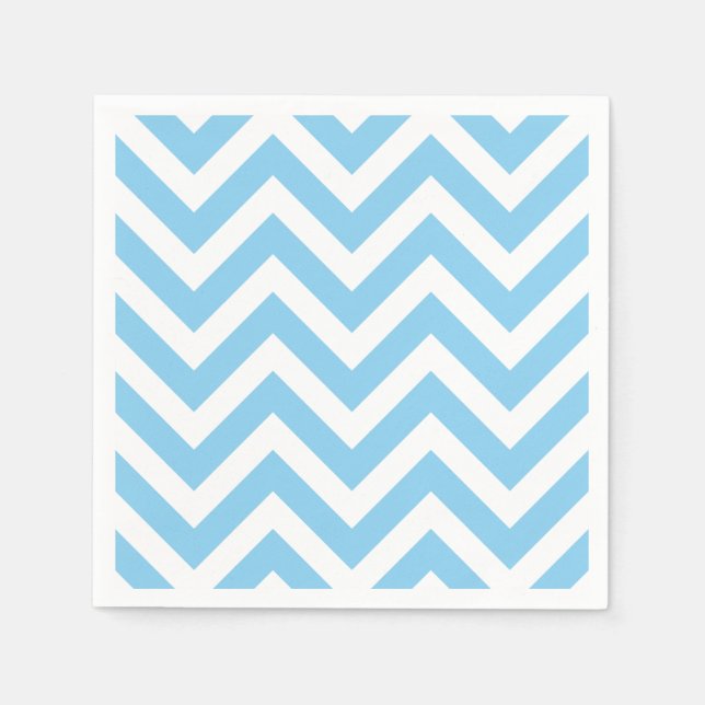 Baby Blue and White Large Chevron Stripes Paper Napkins (Front)