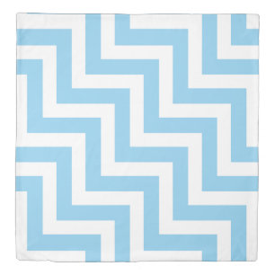 Baby Blue and White Large Diagonal Chevron Stripes Duvet Cover