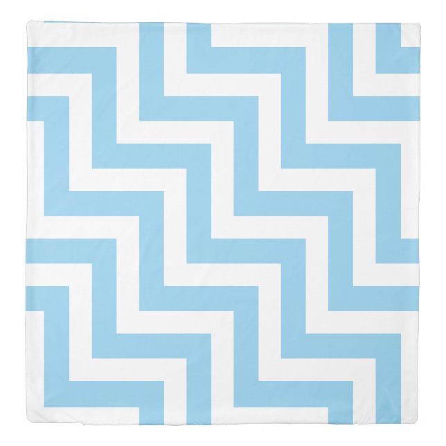 Baby Blue and White Large Diagonal Chevron Stripes Duvet Cover (Front)