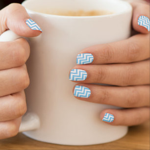 Baby Blue and White Large Diagonal Chevron Stripes Minx Nail Art