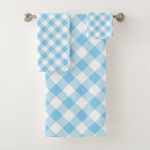 Baby Blue and White Large Diagonal Gingham Checks Bath Towel Set