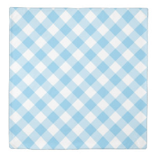 Baby Blue and White Large Diagonal Gingham Checks Duvet Cover