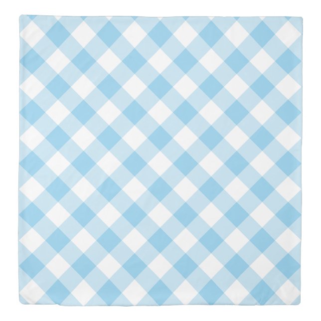 Baby Blue and White Large Diagonal Gingham Checks Duvet Cover (Front)