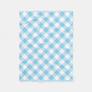Baby Blue and White Large Diagonal Gingham Checks Fleece Blanket