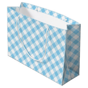 Baby Blue and White Large Diagonal Gingham Checks Gift Bag