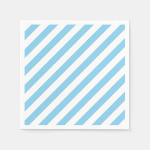 Baby Blue and White Large Diagonal Stripes Paper Napkins