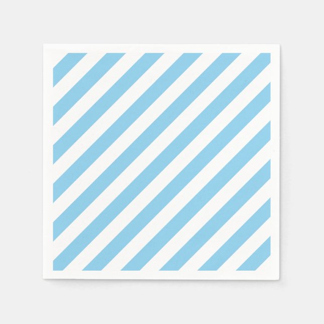 Baby Blue and White Large Diagonal Stripes Paper Napkins (Front)