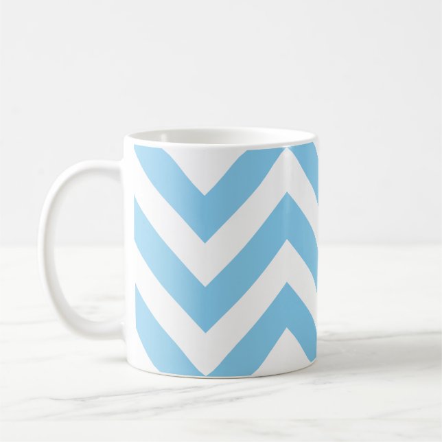 Baby Blue and White Large Horiz. Chevron Pattern Coffee Mug (Left)