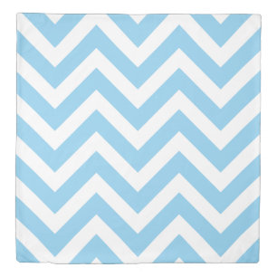 Baby Blue and White Large Size Chevron Stripes Duvet Cover