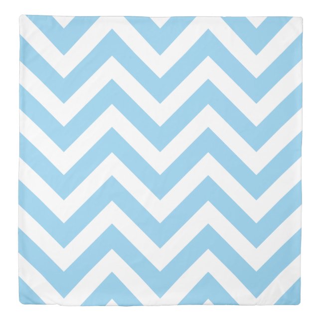 Baby Blue and White Large Size Chevron Stripes Duvet Cover (Front)