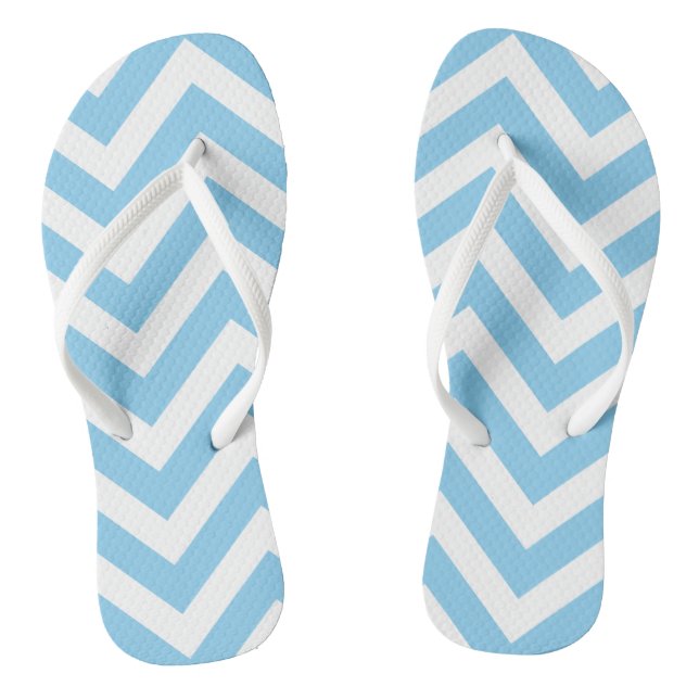 Baby Blue and White Large Size Chevron Stripes Flip Flops (Footbed)