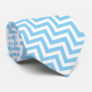 Baby Blue and White Large Size Diagonal Chevron Neck Tie