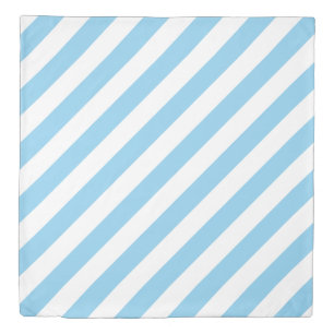 Baby Blue and White Large Size Diagonal Stripes Duvet Cover