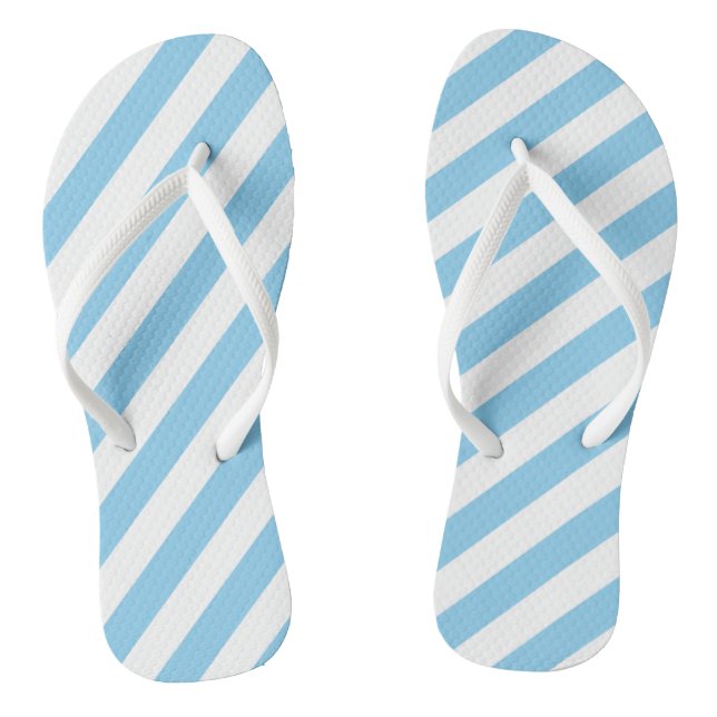 Baby Blue and White Large Size Diagonal Stripes Flip Flops (Footbed)