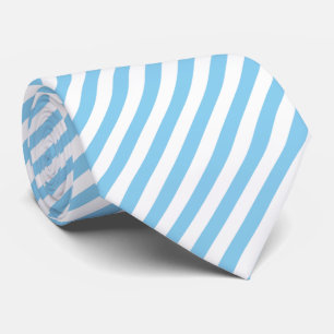Baby Blue and White Large Size Diagonal Stripes Neck Tie