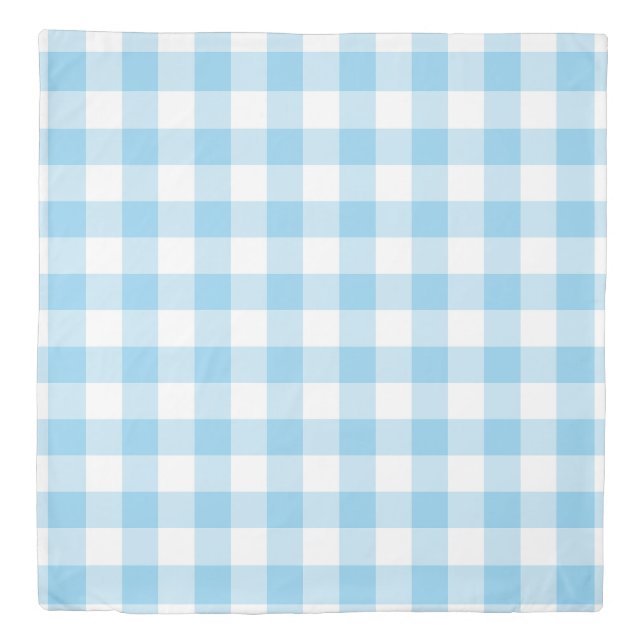 Baby Blue and White Large Size Gingham Checks Duvet Cover (Front)