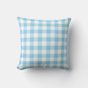 Baby Blue and White Large Size Gingham Checks Throw Pillow