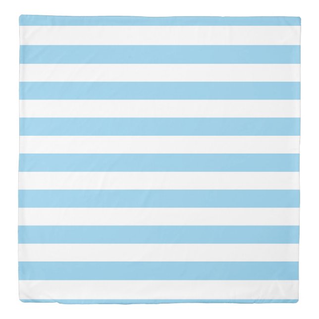 Baby Blue and White Large Size Horizontal Stripes Duvet Cover (Front)