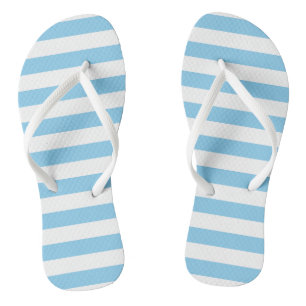 Baby Blue and White Large Size Horizontal Stripes Flip Flops