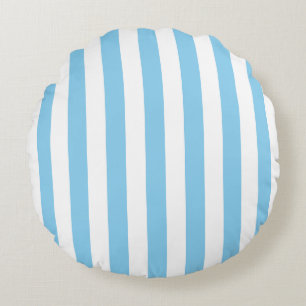 Baby Blue and White Large Size Stripes Round Pillow
