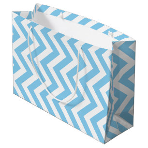 Baby Blue and White Large Size Vertical Chevron Gift Bag