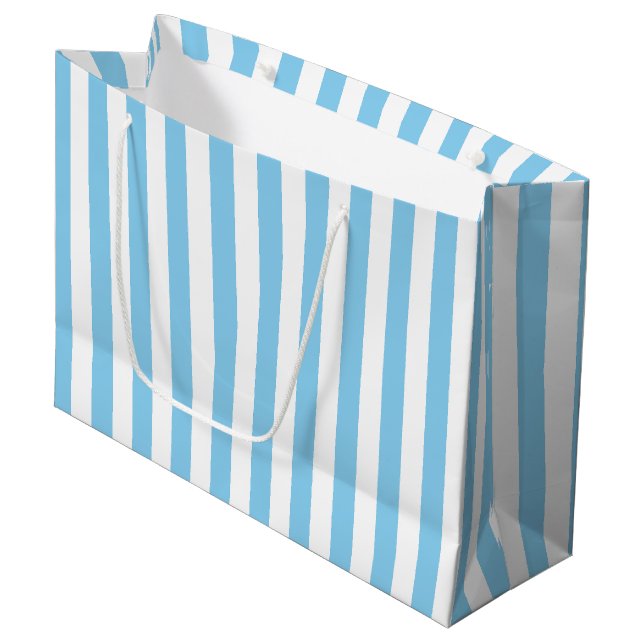 Baby Blue and White Large Size Vertical Stripes Large Gift Bag (Front Angled)