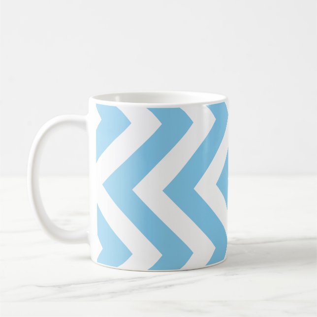 Baby Blue and White Large Vertical Chevron Pattern Coffee Mug (Left)