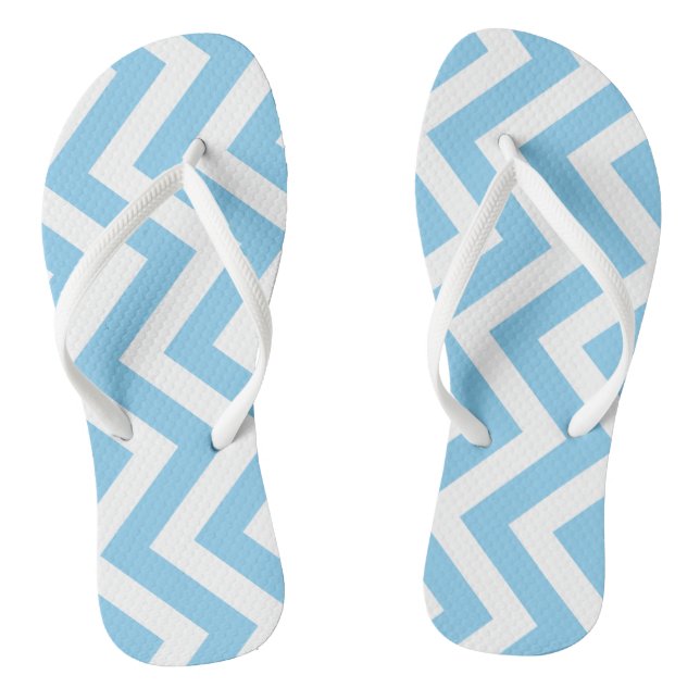 Baby Blue and White Large Vertical Chevron Stripes Flip Flops (Footbed)