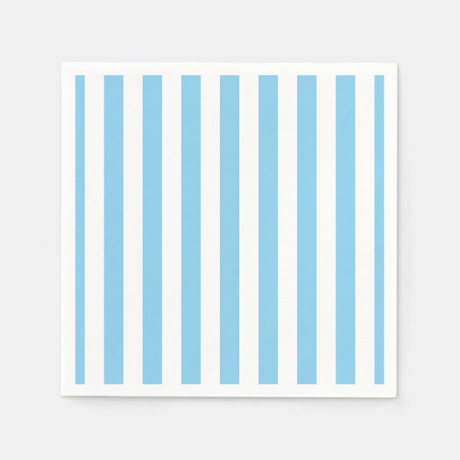 Baby Blue and White Large Vertical Stripes Paper Napkins (Front)