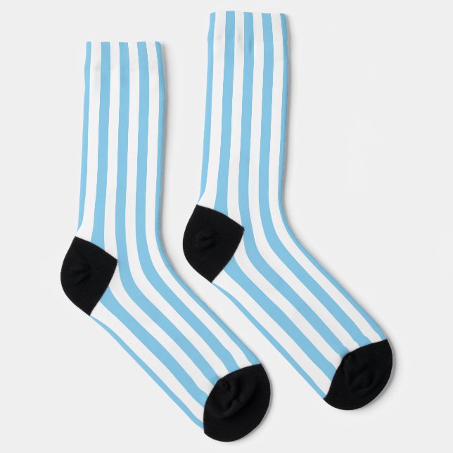 Baby Blue and White Large Vertical Stripes Socks (Right)
