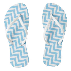 Baby Blue and White Medium Diag. Chevron Stripes Flip Flops