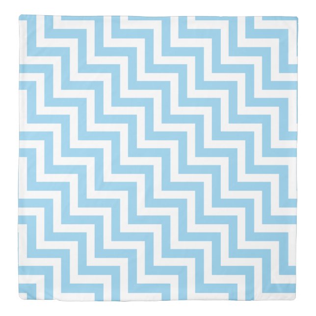 Baby Blue and White Medium Diagonal Chevron Duvet Cover (Front)