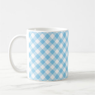 Baby Blue and White Medium Diagonal Gingham Checks Coffee Mug