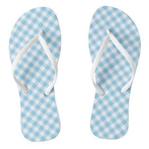 Baby Blue and White Medium Diagonal Gingham Checks Flip Flops