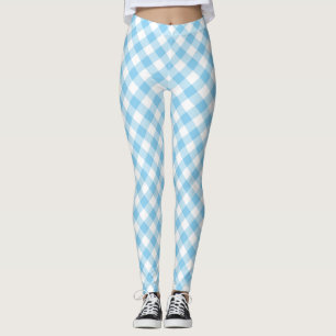 Baby Blue and White Medium Diagonal Gingham Checks Leggings