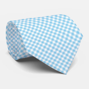 Baby Blue and White Medium Diagonal Gingham Checks Neck Tie