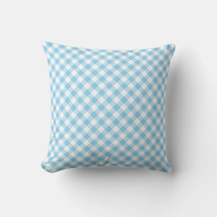 Baby Blue and White Medium Diagonal Gingham Checks Throw Pillow