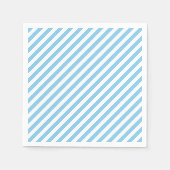 Baby Blue and White Medium Diagonal Stripes Paper Napkins (Front)