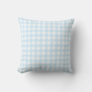 Baby Blue and White Medium Gingham Check Pattern. Throw Pillow