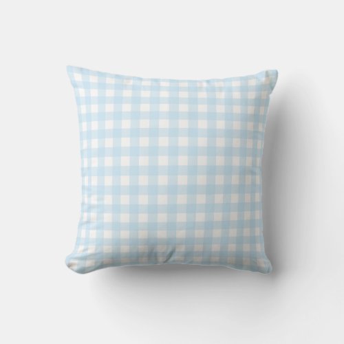 Baby Blue and White Medium Gingham Check Pattern Throw Pillow