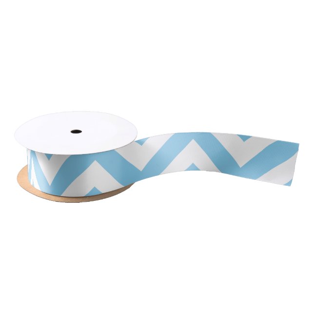 Baby Blue and White Medium Horiz. Chevron Ribbon (Spool)