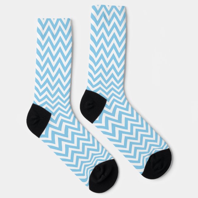 Baby blue and White Medium Size Chevron Socks (Right)