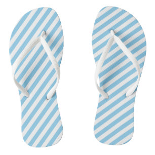 Baby Blue and White Medium Size Diagonal Stripes Flip Flops
