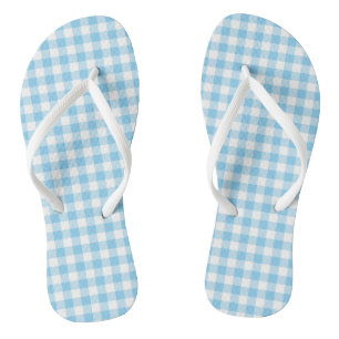 Baby Blue and White Medium Size Gingham Checks Flip Flops